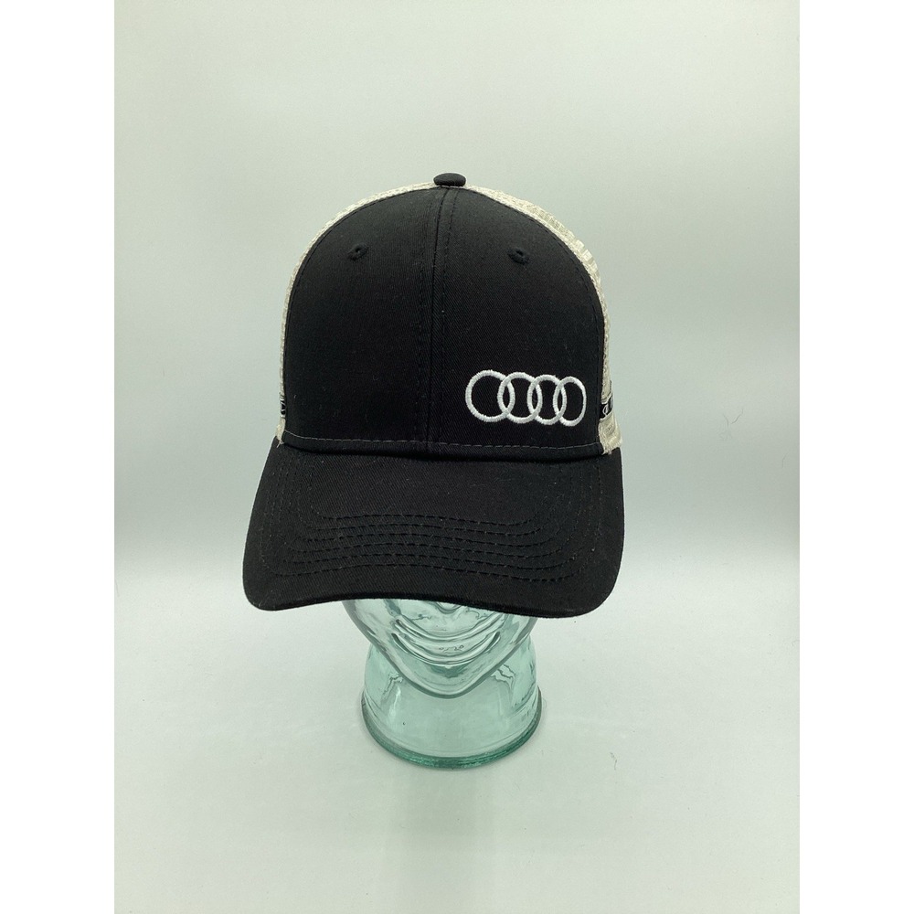 Audi NWT Hat Cap Trucker Strap Back One Size Black White Mens Mesh Car Logo